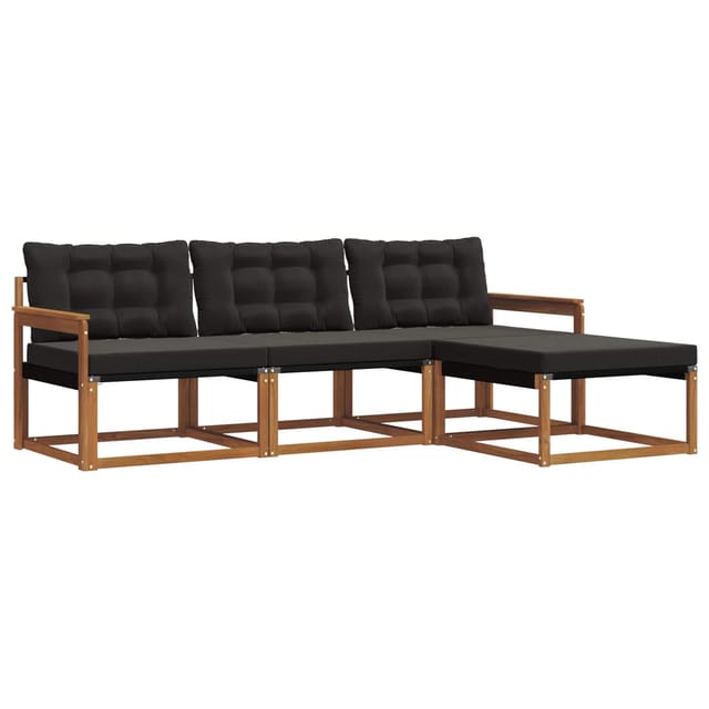 vidaXL Outdoor-Sofagarnitur mit Kissen 4-Tlg Natur und Schwarz 3369331