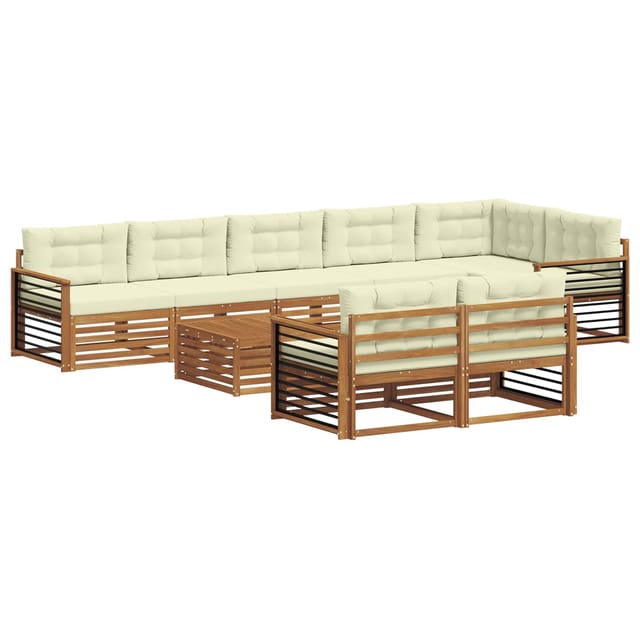 vidaXL Outdoor-Sofagarnitur mit Kissen 9-Tlg Natur und Creme 3373710