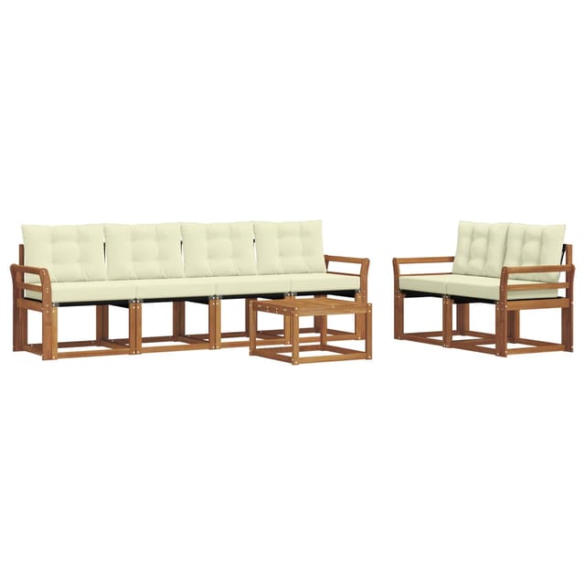 vidaXL Outdoor-Sofagarnitur mit Kissen 7-Tlg Natur und Creme 3368425