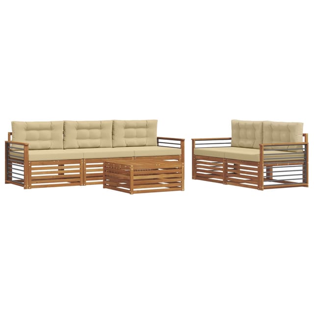 vidaXL Outdoor-Sofagarnitur mit Kissen 6-Tlg Natur und Beige 3373033