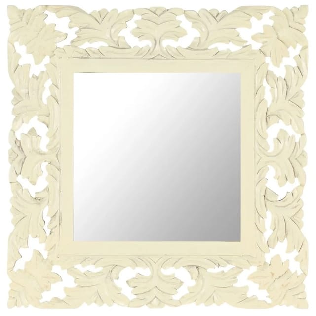 vidaXL Spiegel Handgeschnitzt Weiß 50x50 cm Massivholz Mango 321641