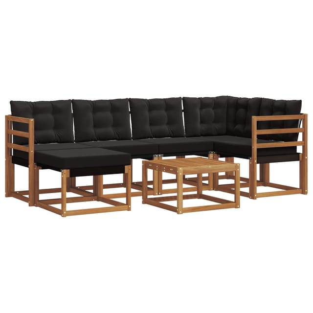 vidaXL Outdoor-Sofagarnitur mit Kissen 7-Tlg Natur und Schwarz 3368847