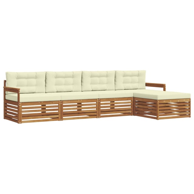 vidaXL Outdoor-Sofagarnitur mit Kissen 5-Tlg Natur und Creme 3373285