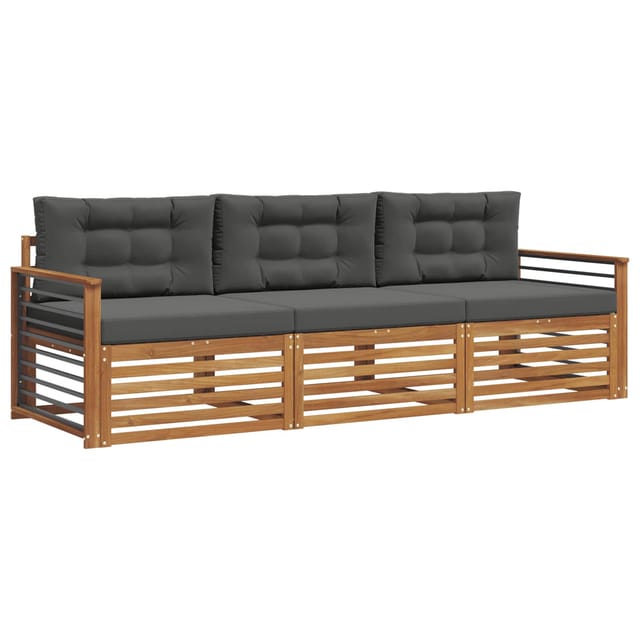 vidaXL Outdoor-Sofagarnitur mit Kissen 3-Tlg Natur und Anthrazit 3372952