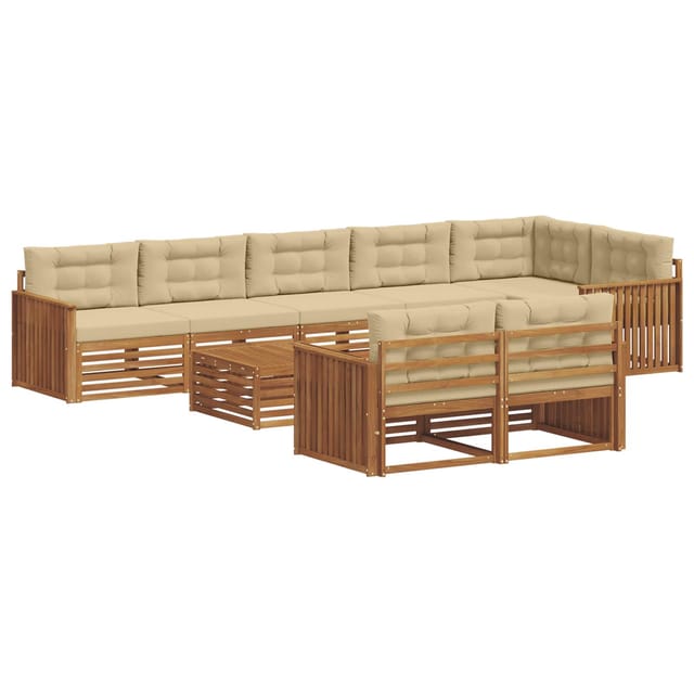 vidaXL Outdoor-Sofagarnitur mit Kissen 9-Tlg Natur und Beige 3373698