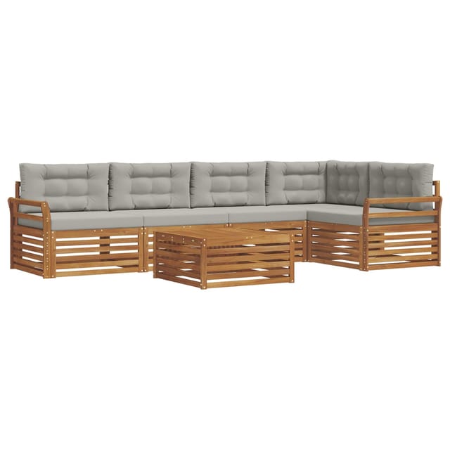vidaXL Outdoor-Sofagarnitur mit Kissen 6-Tlg Natur und Hellgrau 3373501