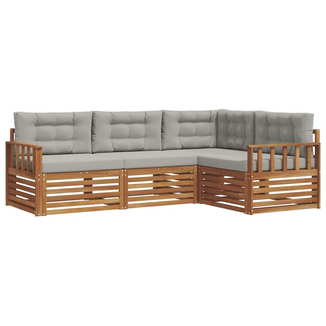 vidaXL Outdoor-Sofagarnitur mit Kissen 13-Tlg Natur und Hellgrau 3373371