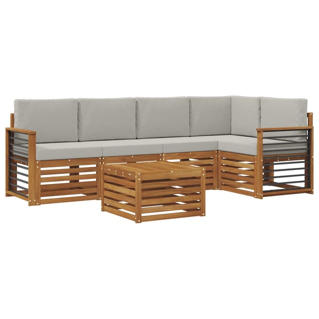 vidaXL Sofagarnituren 6 Tlg Natur und Hellgrau Massivholz Akazie 3374861