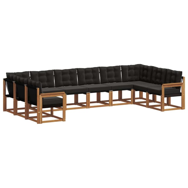 vidaXL Outdoor-Sofagarnitur mit Kissen 10-Tlg Natur und Schwarz 3369091
