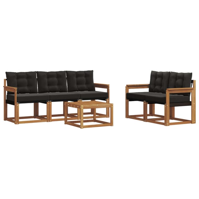 vidaXL Outdoor-Sofagarnitur mit Kissen 6-Tlg Natur und Schwarz 3368395