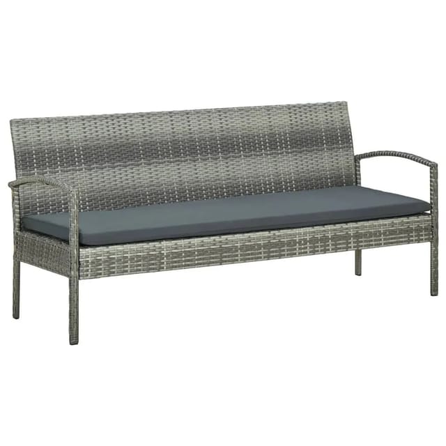 vidaXL Gartensofa 3-Sitzer mit Kissen Grau Poly Rattan 45792