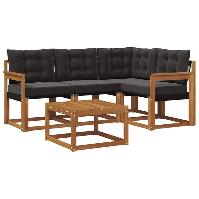 vidaXL Outdoor-Sofagarnitur mit Kissen 5-Tlg Natur und Schwarz 3368635