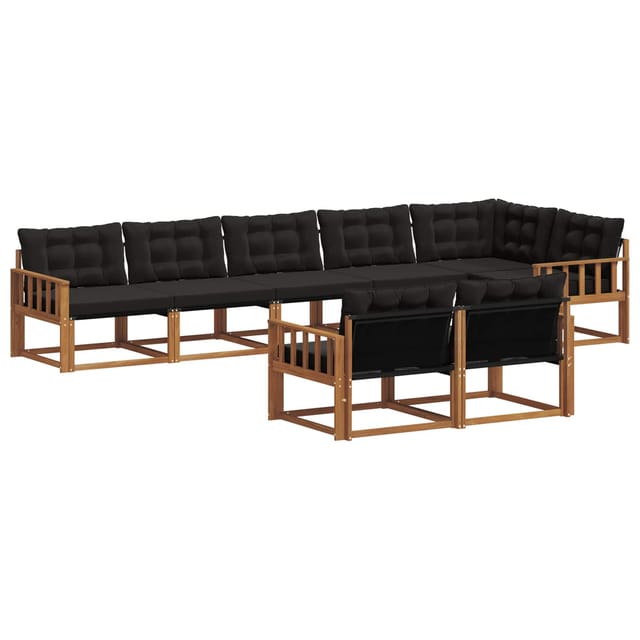 vidaXL Outdoor-Sofagarnitur mit Kissen 8-Tlg Natur und Schwarz 3369575