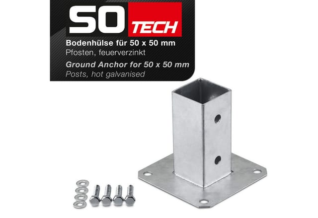 SOTECH Pfostenträger Bodenanker Zum Aufschrauben Vierkant 50 x 50 mm Feuerverzinkt