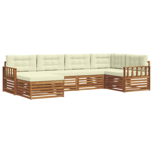 vidaXL Outdoor-Sofagarnitur mit Kissen 6-Tlg Natur und Creme 3373730