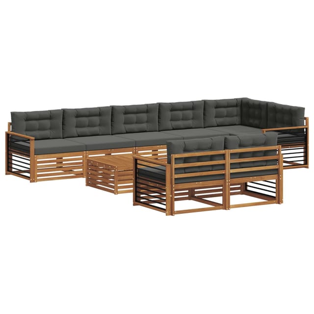 vidaXL Outdoor-Sofagarnitur mit Kissen 9-Tlg Natur und Anthrazit 3373712