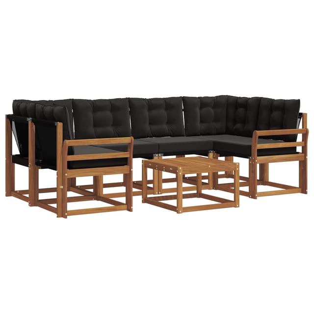 vidaXL Outdoor-Sofagarnitur mit Kissen 7-Tlg Natur und Schwarz 3368451