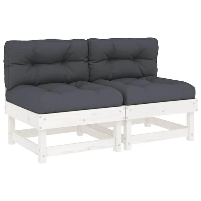 vidaXL Mittelsofas mit Kissen 2 Stk Weiß Massivholz Kiefer 825458