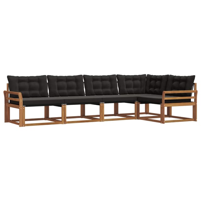 vidaXL Outdoor-Sofagarnitur mit Kissen 5-Tlg Natur und Schwarz 3369459