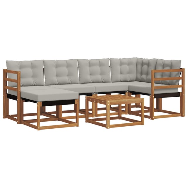 vidaXL Outdoor-Sofagarnitur mit Kissen 7-Tlg Natur und Hellgrau 3368846