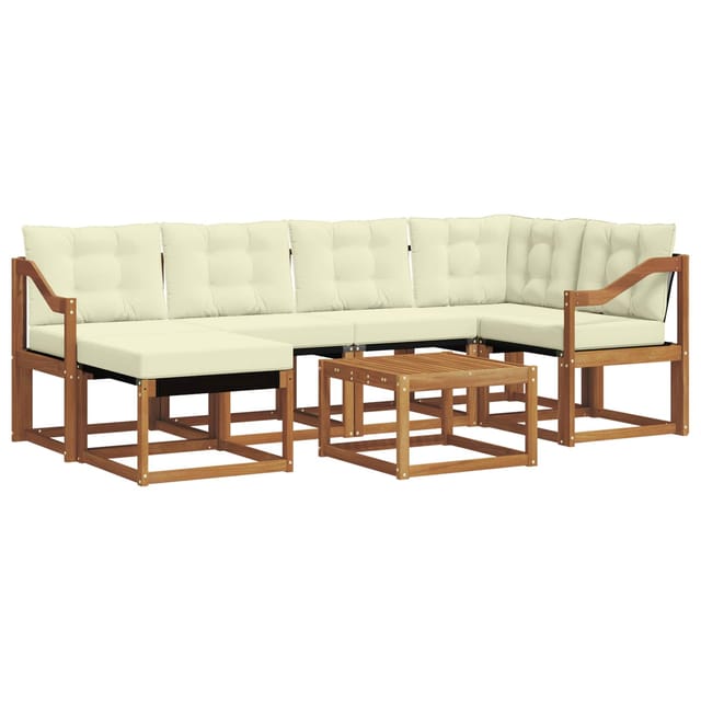 vidaXL Outdoor-Sofagarnitur mit Kissen 7-Tlg Natur und Creme 3368865