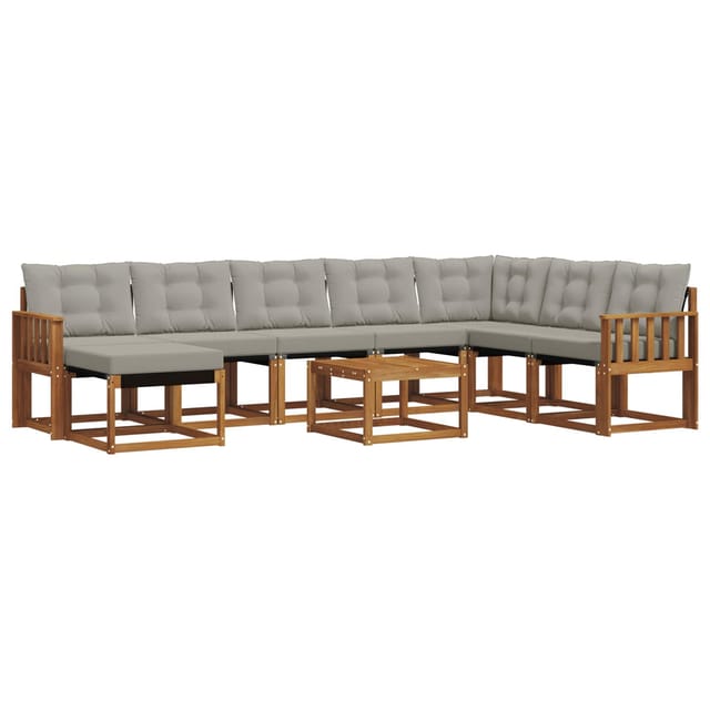 vidaXL Outdoor-Sofagarnitur mit Kissen 9-Tlg Natur und Hellgrau 3368974