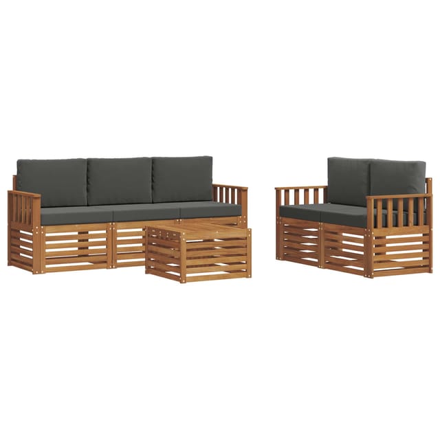 vidaXL Sofagarnituren 6 Tlg Natur und Anthrazit Massivholz Akazie 3374362