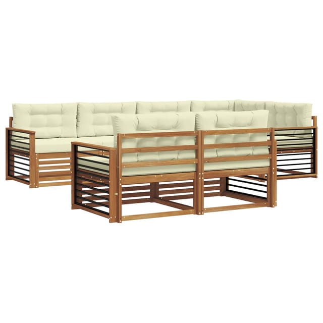 vidaXL Outdoor-Sofagarnitur mit Kissen 7-Tlg Natur und Creme 3373630