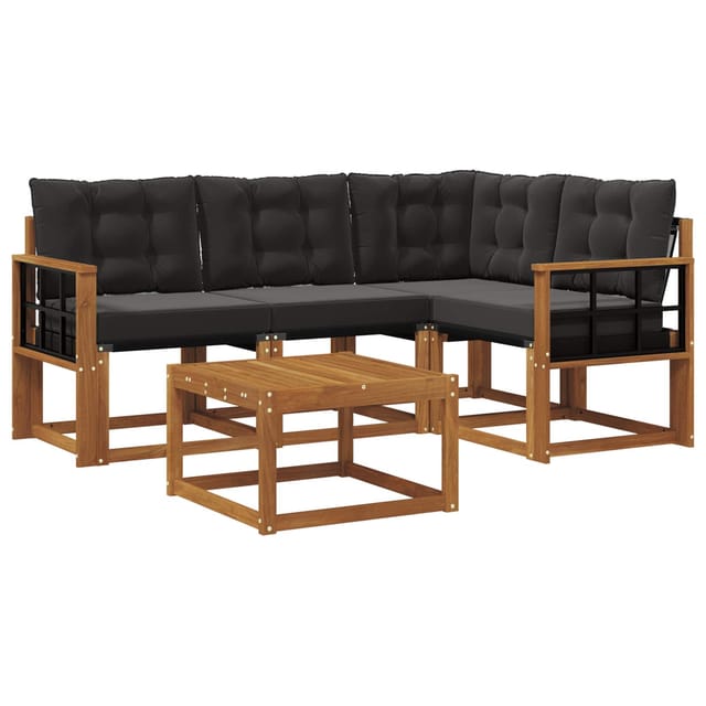 vidaXL Outdoor-Sofagarnitur mit Kissen 5-Tlg Natur und Schwarz 3368647