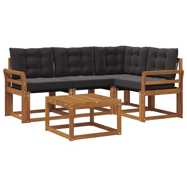 vidaXL Outdoor-Sofagarnitur mit Kissen 5-Tlg Natur und Schwarz 3368643