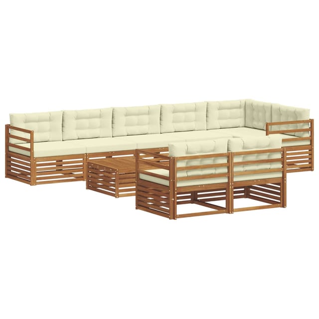vidaXL Outdoor-Sofagarnitur mit Kissen 9-Tlg Natur und Creme 3373680
