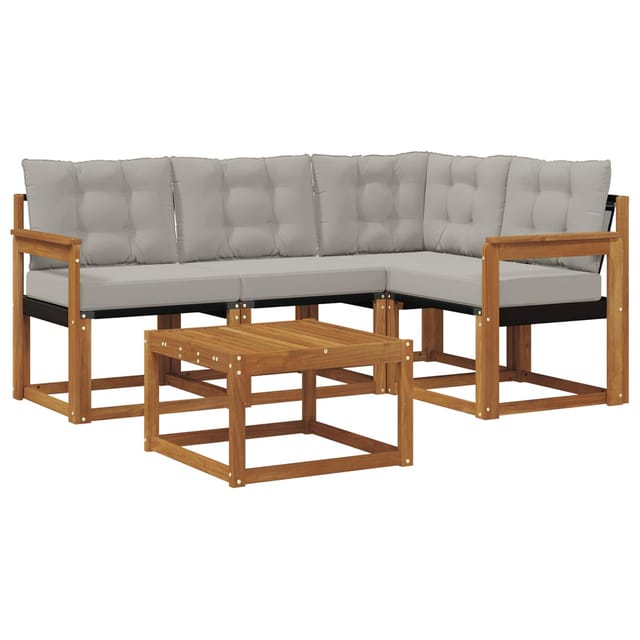vidaXL Outdoor-Sofagarnitur mit Kissen 5-Tlg Natur und Hellgrau 3368634