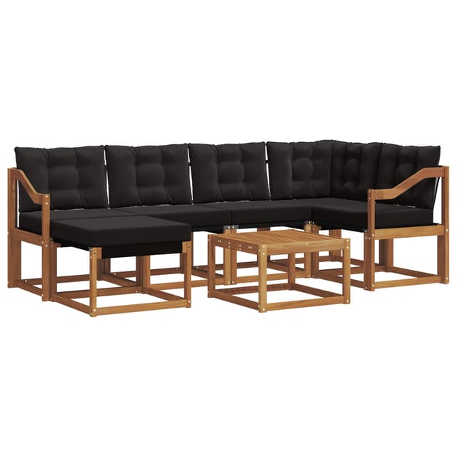 vidaXL Outdoor-Sofagarnitur mit Kissen 7-Tlg Natur und Schwarz 3368867
