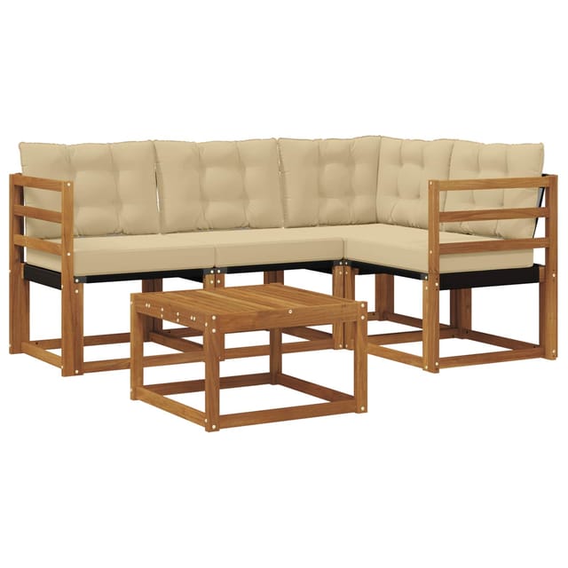 vidaXL Outdoor-Sofagarnitur mit Kissen 5-Tlg Natur und Beige 3368632