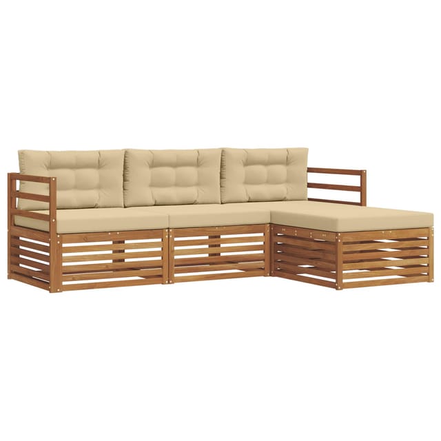 vidaXL Outdoor-Sofagarnitur mit Kissen 4-Tlg Natur und Beige 3373243