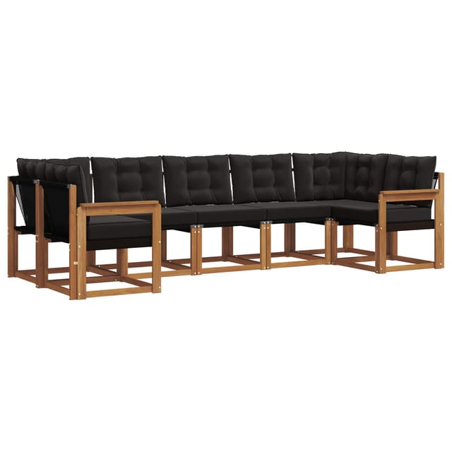 vidaXL Outdoor-Sofagarnitur mit Kissen 7-Tlg Natur und Schwarz 3369019