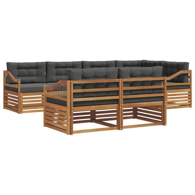 vidaXL Outdoor-Sofagarnitur mit Kissen 7-Tlg Natur und Anthrazit 3373637