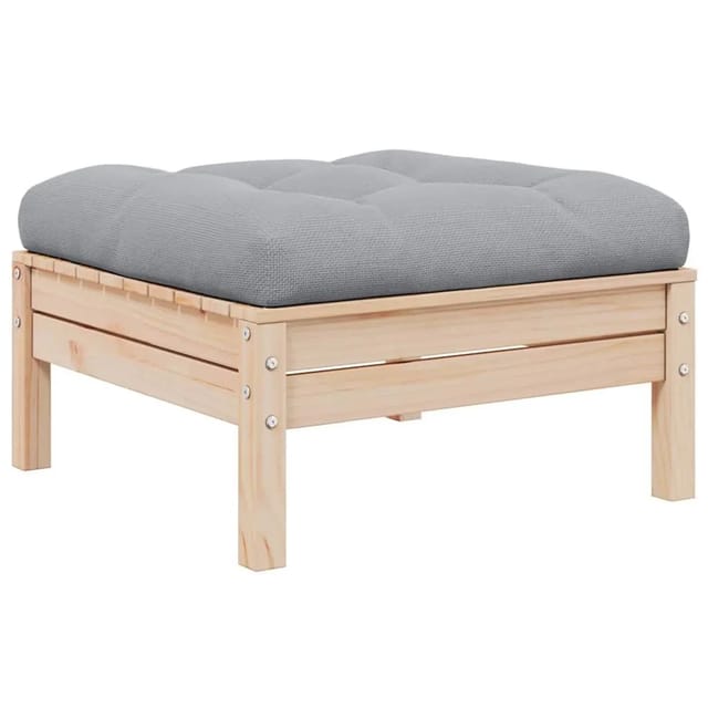 vidaXL Gartenhocker mit Grauem Kissen Massivholz Kiefer 806639