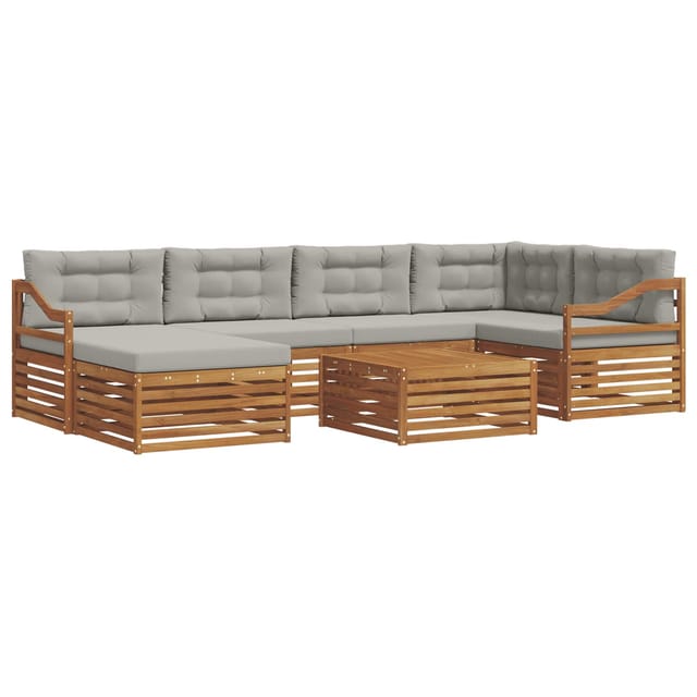 vidaXL Outdoor-Sofagarnitur mit Kissen 19-Tlg Natur und Hellgrau 3373796