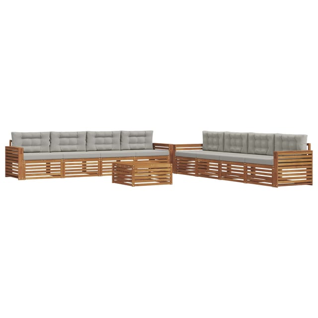 vidaXL Outdoor-Sofagarnitur mit Kissen 9-Tlg Natur und Hellgrau 3373226