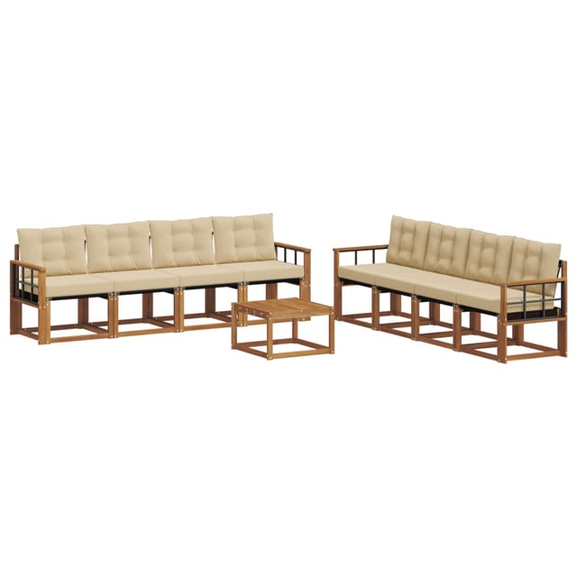 vidaXL Outdoor-Sofagarnitur mit Kissen 9-Tlg Natur und Beige 3368528