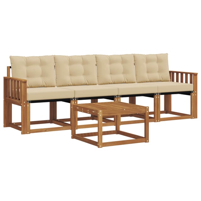 vidaXL Outdoor-Sofagarnitur mit Kissen 5-Tlg Natur und Beige 3368376