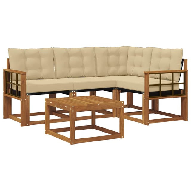 vidaXL Outdoor-Sofagarnitur mit Kissen 5-Tlg Natur und Beige 3368648