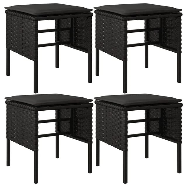 vidaXL Gartenhocker mit Kissen 4 Stk Schwarz Poly Rattan 362340