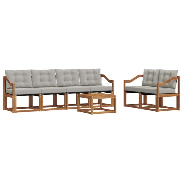 vidaXL Outdoor-Sofagarnitur mit Kissen 7-Tlg Natur und Hellgrau 3368434