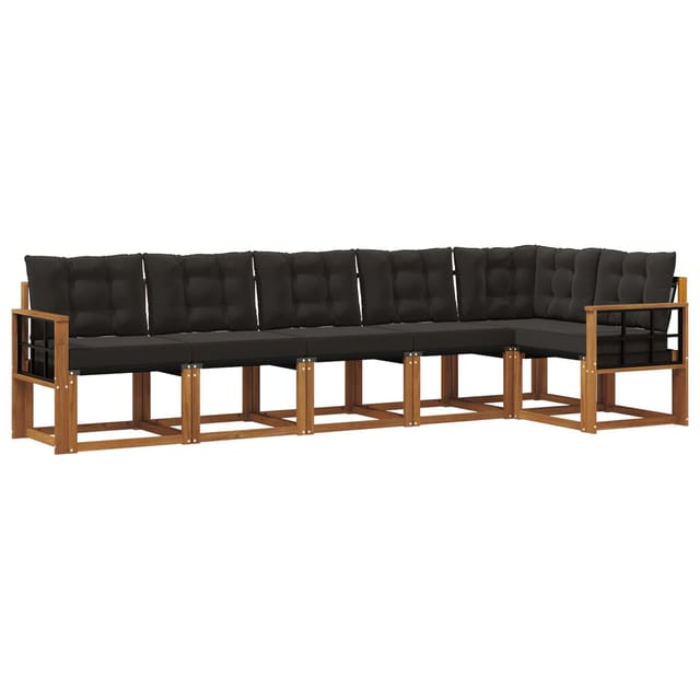 vidaXL Outdoor-Sofagarnitur mit Kissen 6-Tlg Natur und Schwarz 3368719