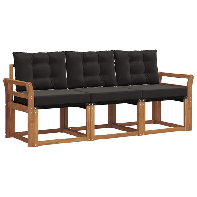 vidaXL Outdoor-Sofagarnitur mit Kissen 3-Tlg Natur und Schwarz 3368355