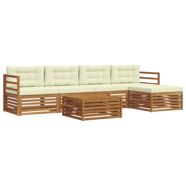 vidaXL Outdoor-Sofagarnitur mit Kissen 6-Tlg Natur und Creme 3373320