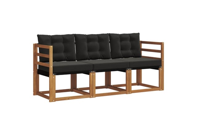 vidaXL Outdoor-Sofagarnitur mit Kissen 3-Tlg Natur und Schwarz 3368343
