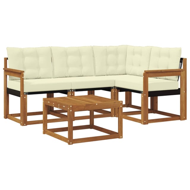 vidaXL Outdoor-Sofagarnitur mit Kissen 5-Tlg Natur und Creme 3368633